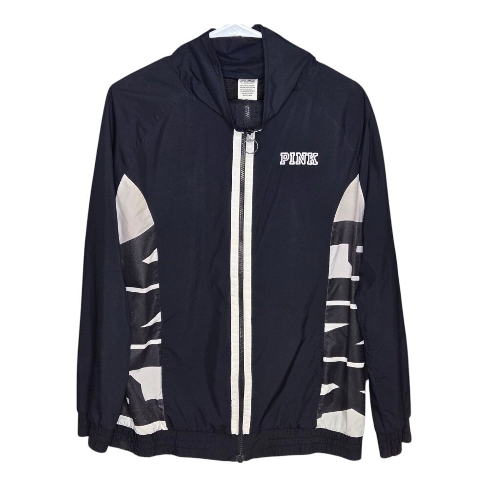 PINK Victorias Secret Windbreaker Jacket Womens‎ XS S Black Full Zip Lightweight